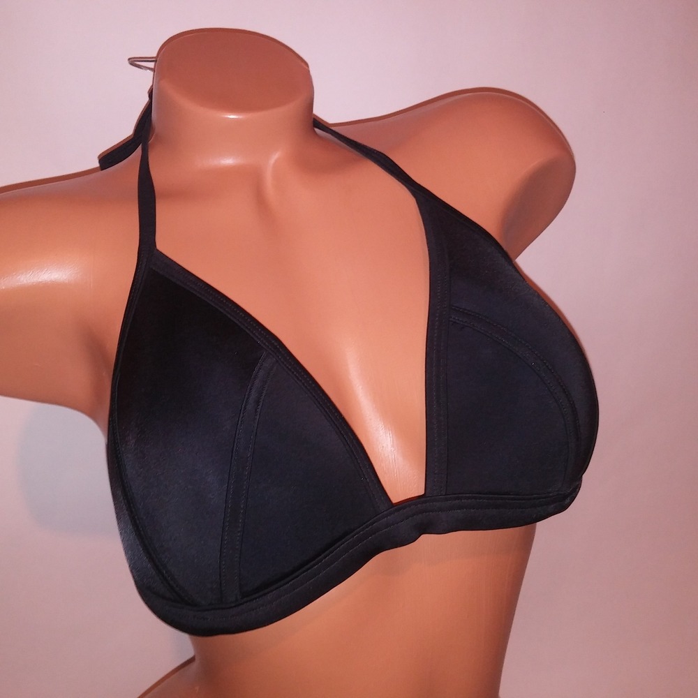 Victoria Secret PINK Swim Bikini Top Large Black Triangle Lightly Lined Halter